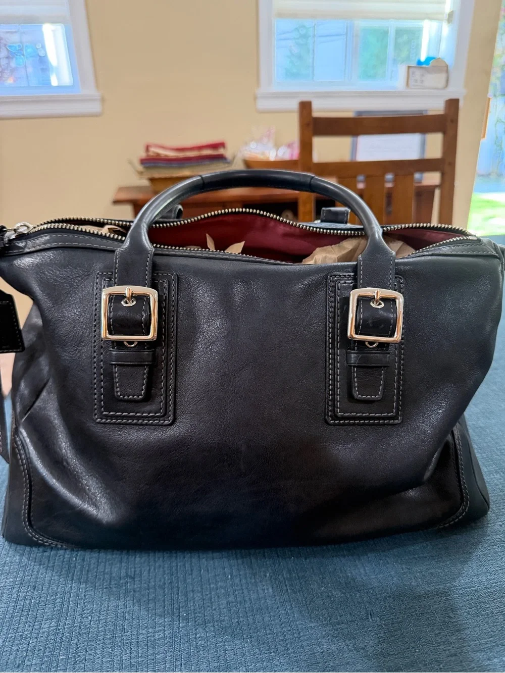 Women’s Vintage Coach Hampton Satchel with Gold Buckle Accents